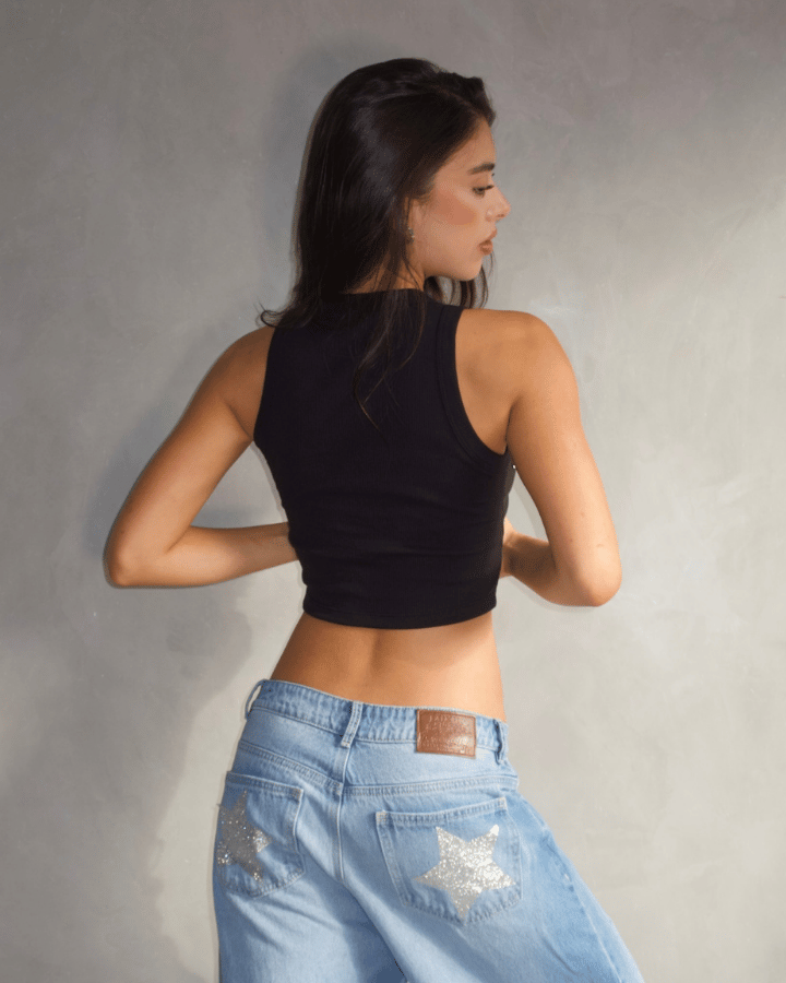 TANK TOP CRYSTALS CON PEDREDRÍA NEGRO