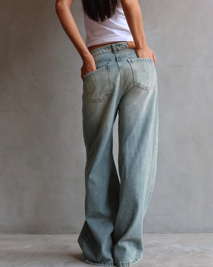 JEAN WIDE LEG FIT GREEN VINTAGE WASH AZUL CLARO