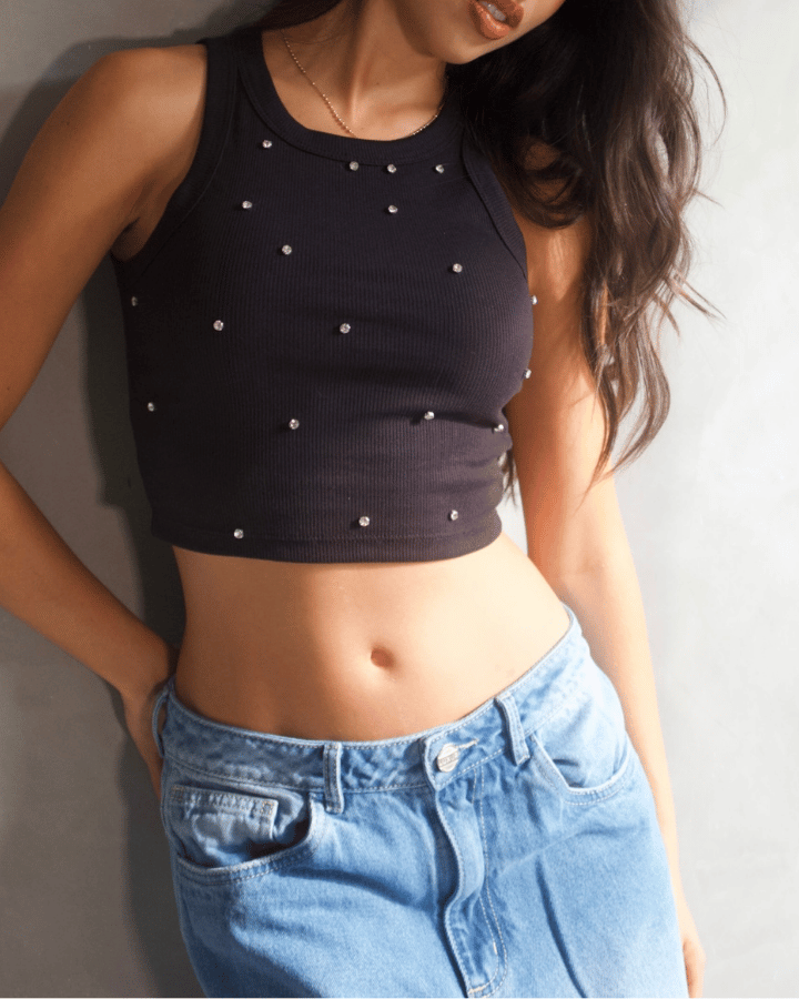 TANK TOP CRYSTALS CON PEDREDRÍA NEGRO