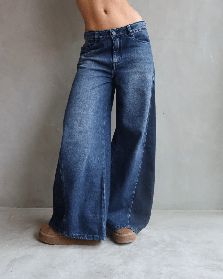 Jeans wide leg mujer azul oscuro LUXUR Jeans Medellín Colombia