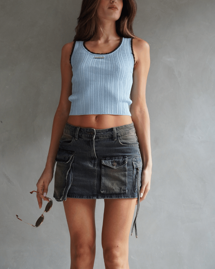 LUXUR TOP CROP RIB AZUL