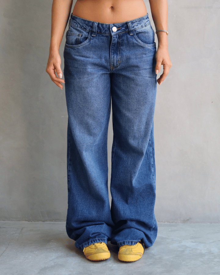 JEAN LOW WIDE FIT TIRO BAJO ANCHO AZUL OSCURO