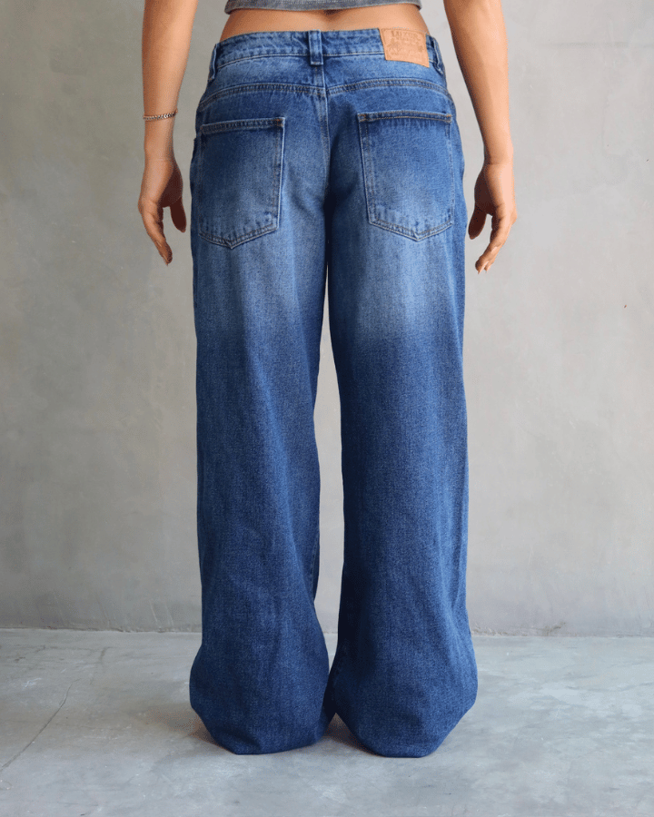 JEAN LOW WIDE FIT TIRO BAJO ANCHO AZUL OSCURO