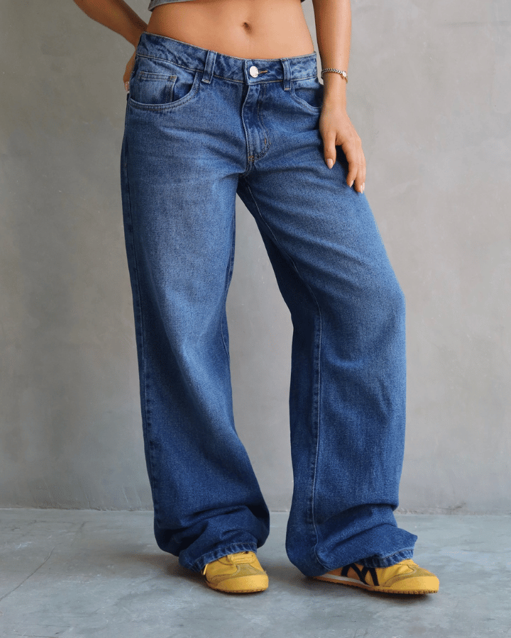 JEAN LOW WIDE FIT TIRO BAJO ANCHO AZUL OSCURO
