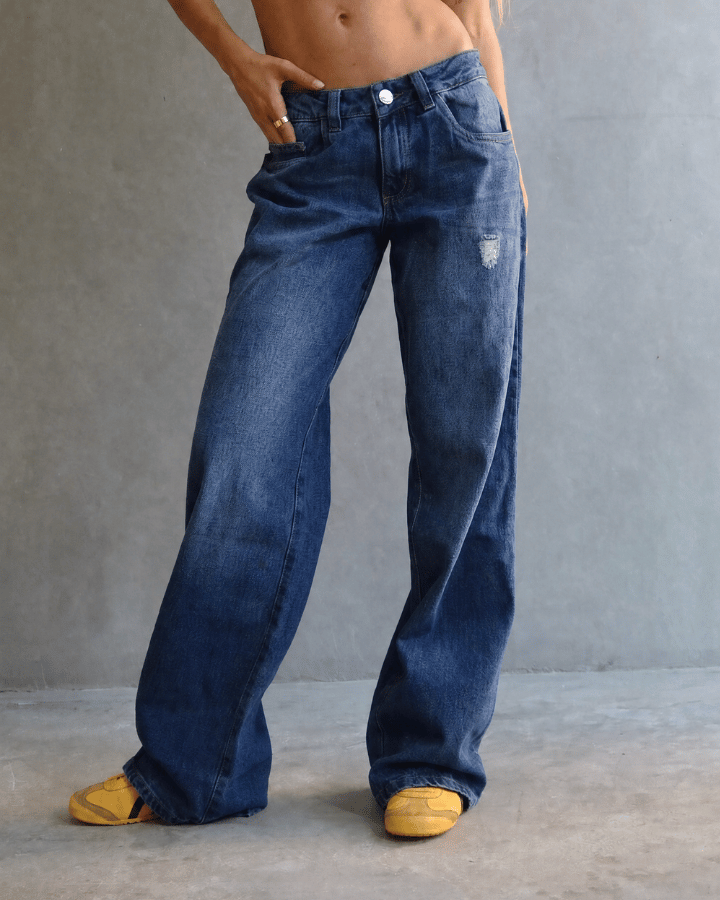 JEAN LOW WIDE FIT TIRO BAJO ANCHO AZUL OSCURO
