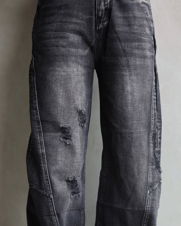 JEAN WIDE LEG TIRO ALTO ROCKSTAR NEGRO CON ROTOS