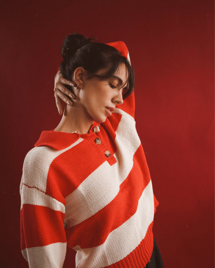 SUÉTER SHIVON OVERSIZED A RAYAS ROJO-BEIGE