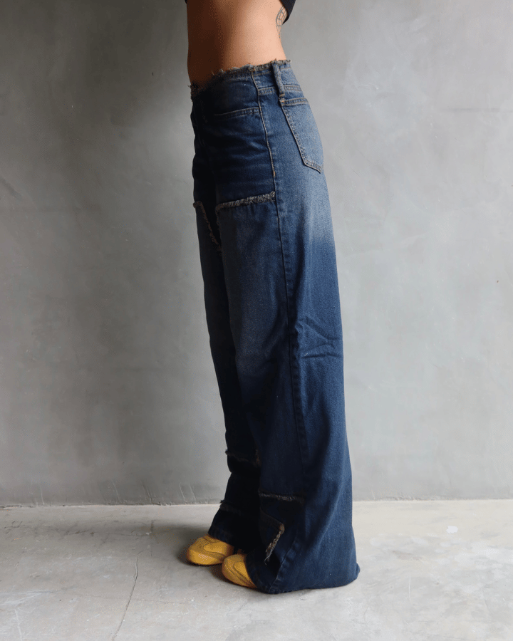 JEAN ANCHO DESTROYED DIRTY WASH AZUL MEDIO