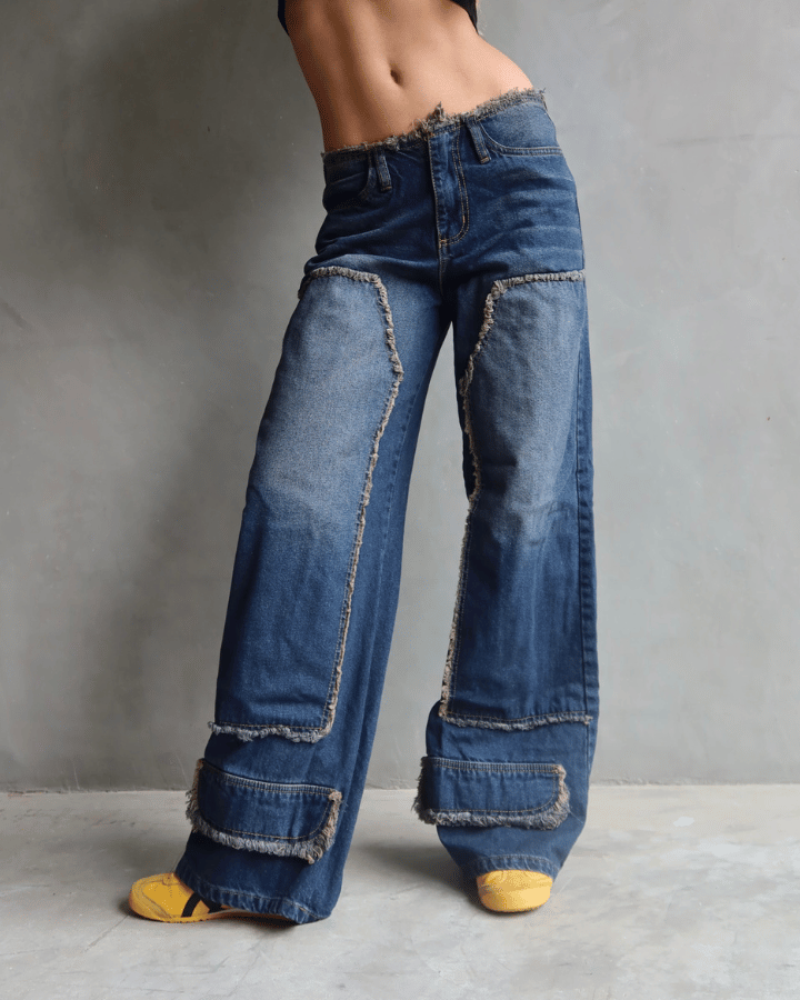 JEAN ANCHO DESTROYED DIRTY WASH AZUL MEDIO