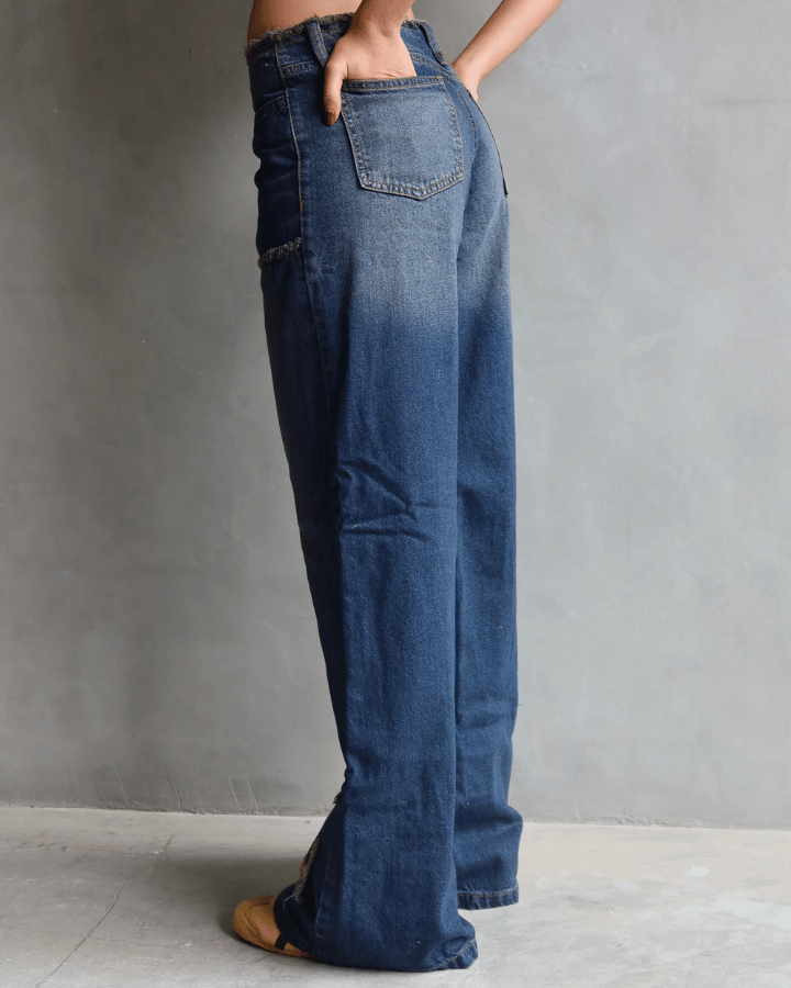 JEAN ANCHO DESTROYED DIRTY WASH AZUL MEDIO