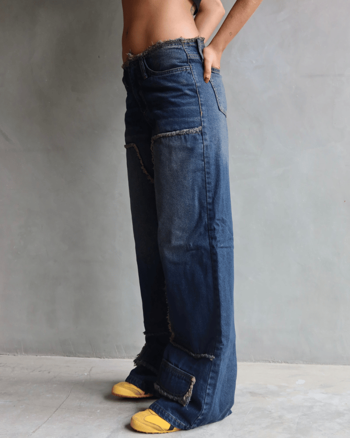 JEAN ANCHO DESTROYED DIRTY WASH AZUL MEDIO