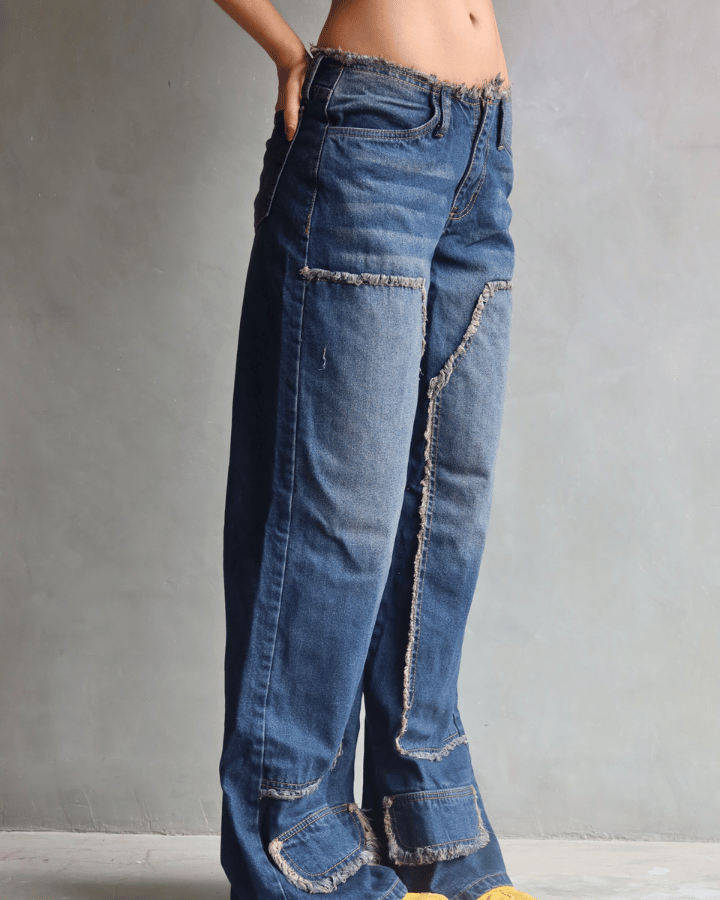 JEAN ANCHO DESTROYED DIRTY WASH AZUL MEDIO