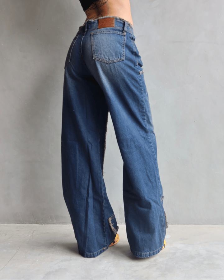 JEAN ANCHO DESTROYED DIRTY WASH AZUL MEDIO