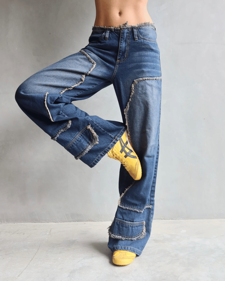 JEAN ANCHO DESTROYED DIRTY WASH AZUL MEDIO