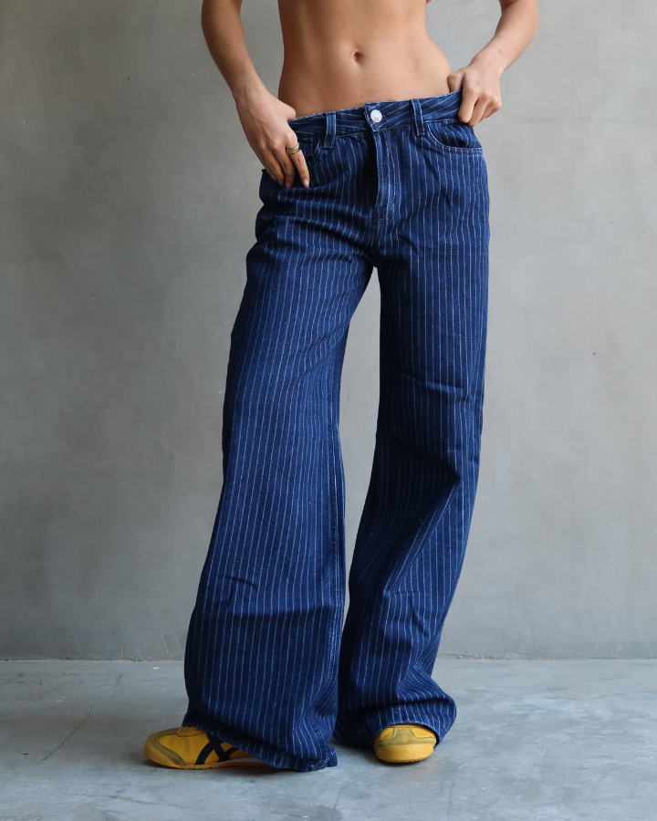 JEAN STRAIGHT RECTO STRIPES RAYAS AZUL OSCURO