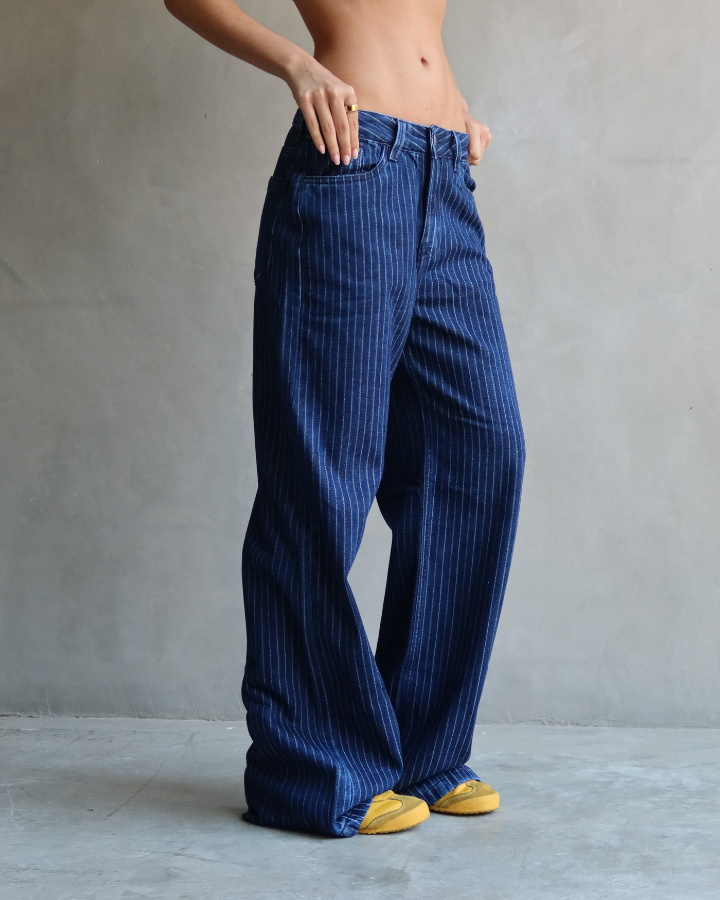 JEAN STRAIGHT RECTO STRIPES RAYAS AZUL OSCURO