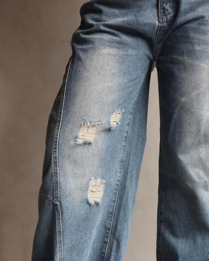 JEAN WIDE LEG TIRO ALTO ROCKSTAR AZUL CON ROTOS