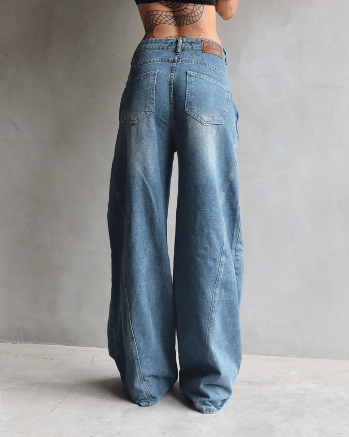 JEAN WIDE LEG TIRO ALTO ROCKSTAR AZUL CON ROTOS
