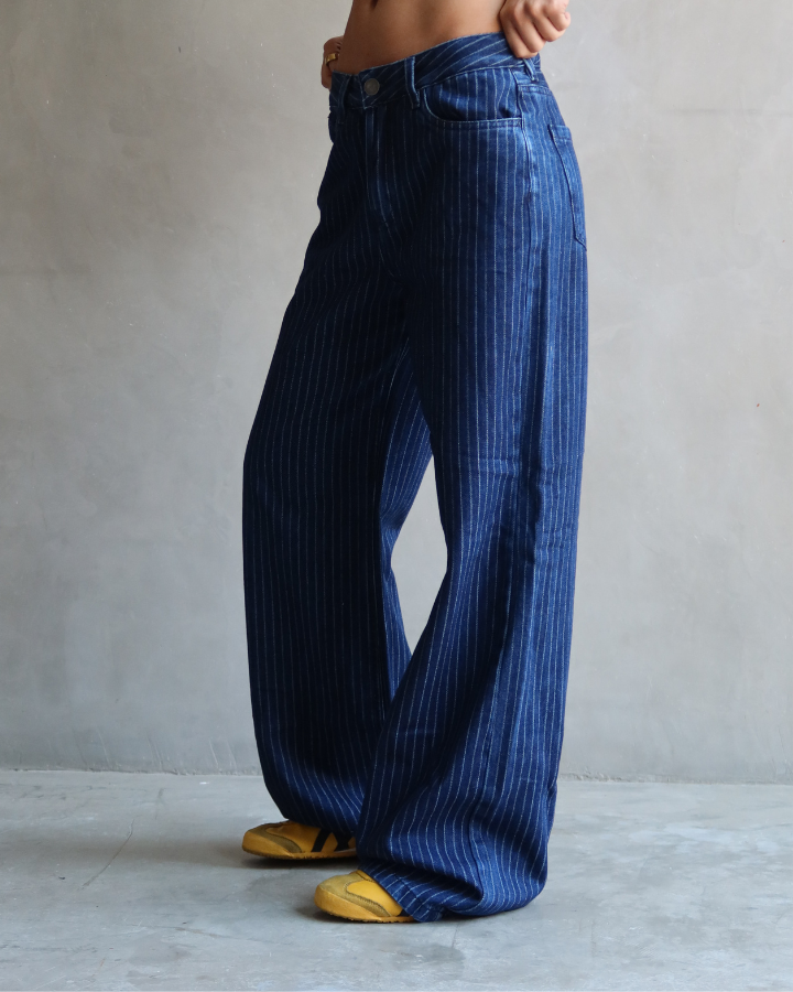 JEAN STRAIGHT RECTO STRIPES RAYAS AZUL OSCURO