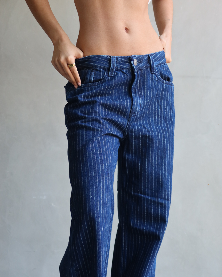 JEAN STRAIGHT RECTO STRIPES RAYAS AZUL OSCURO