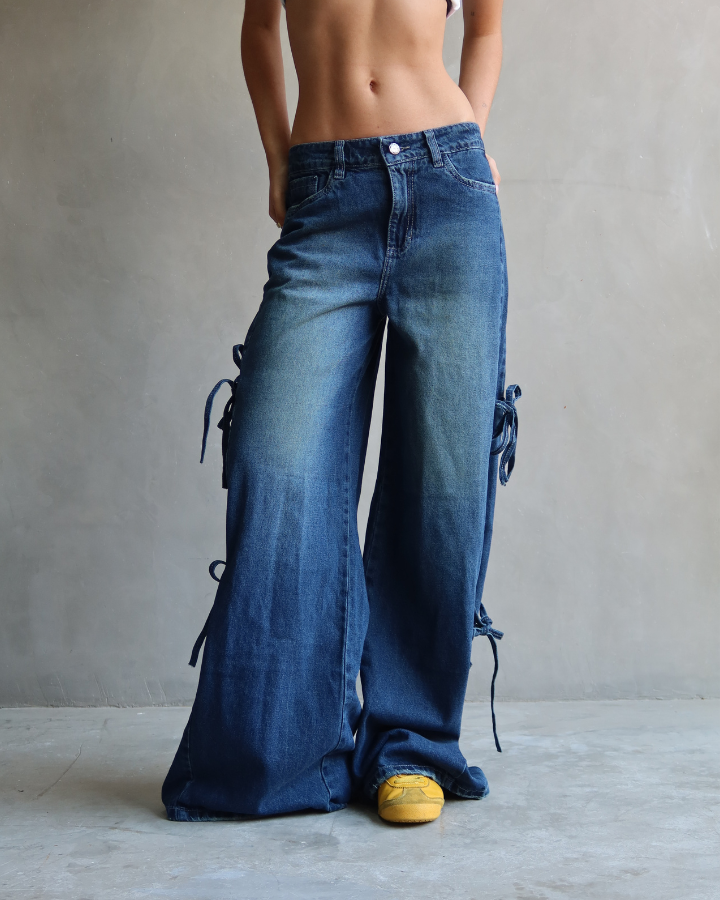 JEAN ANCHO WIDE LEG SIDE BOWS AZUL WASHED