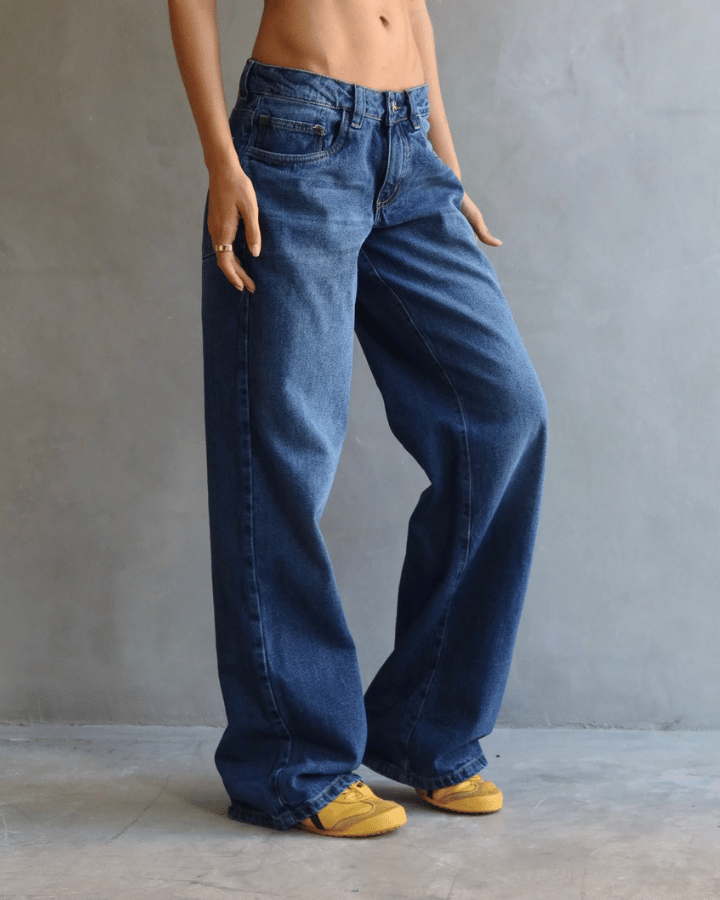 JEAN LOW WIDE FIT TIRO BAJO ANCHO AZUL OSCURO
