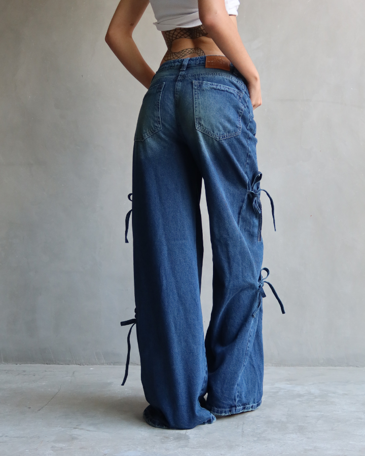 JEAN ANCHO WIDE LEG SIDE BOWS AZUL WASHED