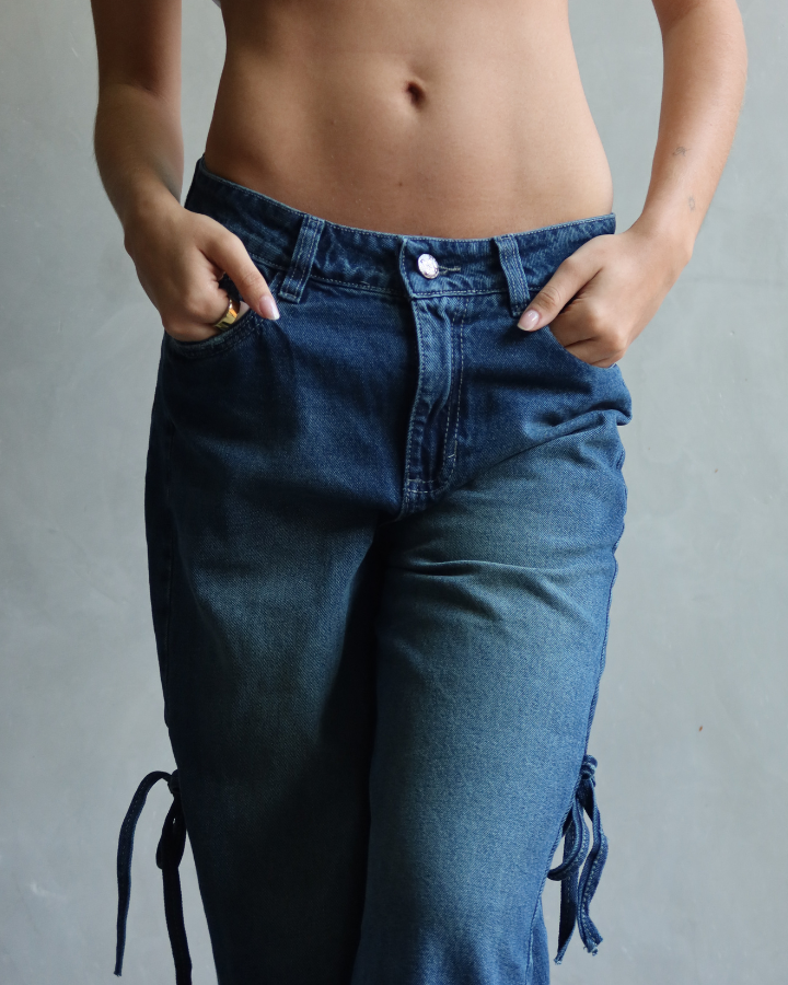 JEAN ANCHO WIDE LEG SIDE BOWS AZUL WASHED