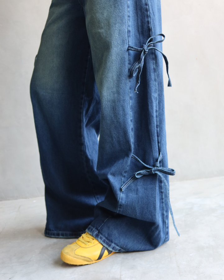 JEAN ANCHO WIDE LEG SIDE BOWS AZUL WASHED