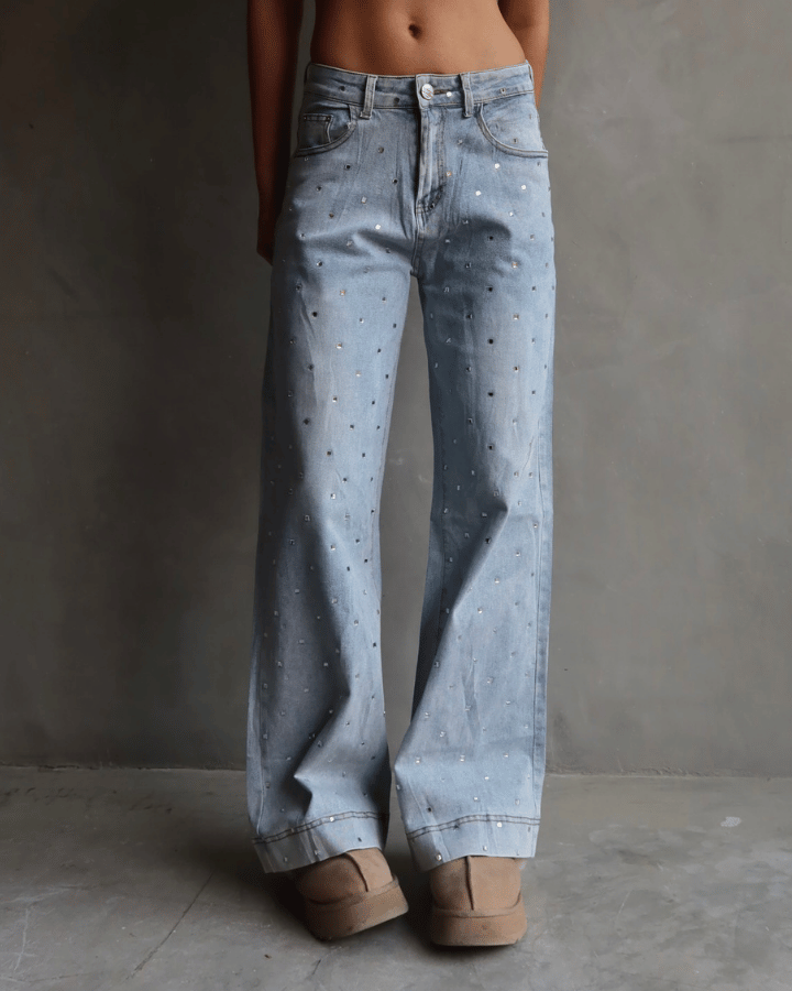 JEAN STRAIGHT CRYSTALS AZUL CLARO