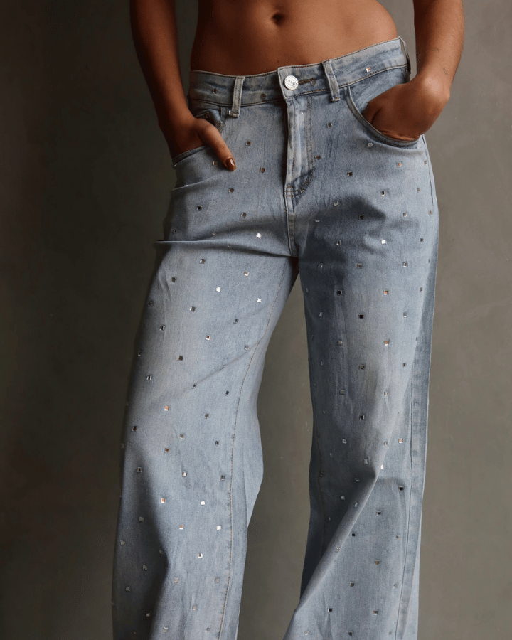 JEAN STRAIGHT CRYSTALS AZUL CLARO