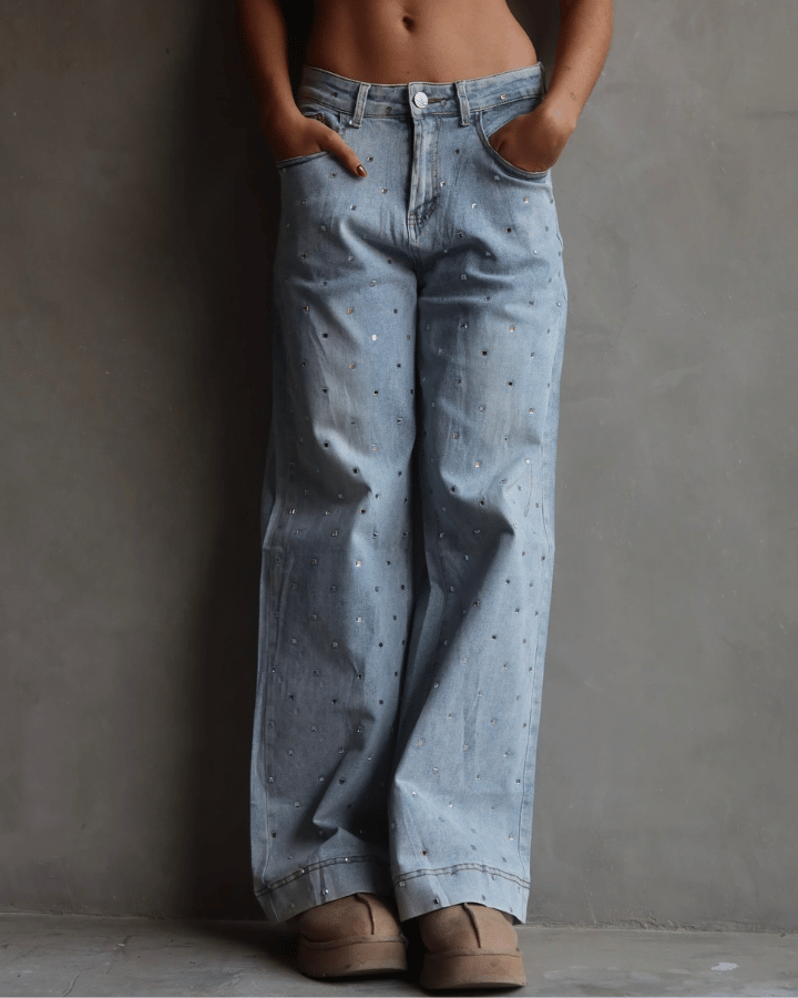 JEAN STRAIGHT CRYSTALS AZUL CLARO