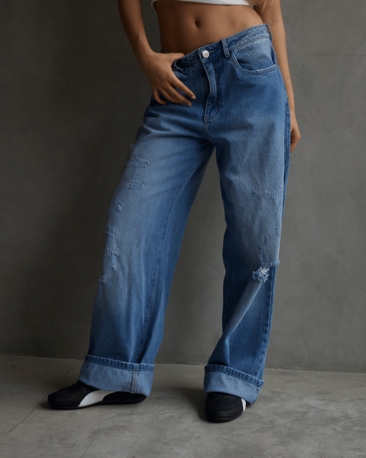 JEAN STRAIGHT ESTRELLAS PLATEADAS AZUL