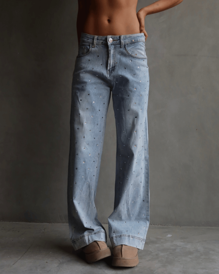 JEAN STRAIGHT CRYSTALS AZUL CLARO