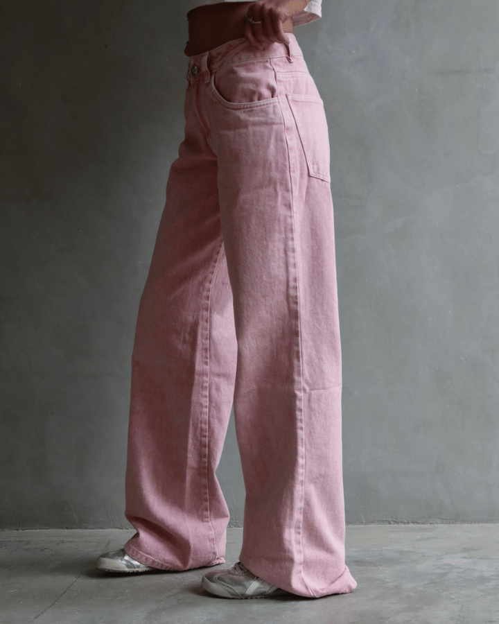 JEAN LOW WIDE FIT TIRO BAJO ANCHO FULLY BLUSH ROSADO