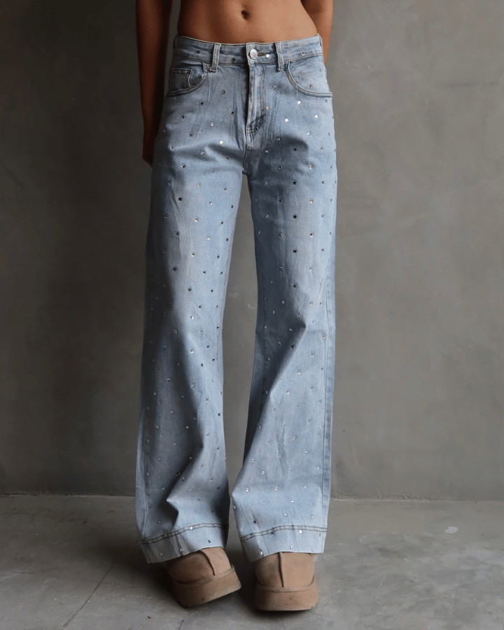 JEAN STRAIGHT CRYSTALS AZUL CLARO
