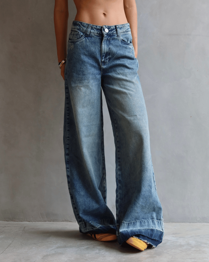 JEAN WIDE LEG FIT GREEN TONED AZUL MEDIO