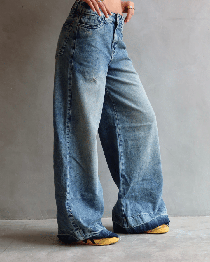 JEAN WIDE LEG FIT GREEN TONED AZUL MEDIO