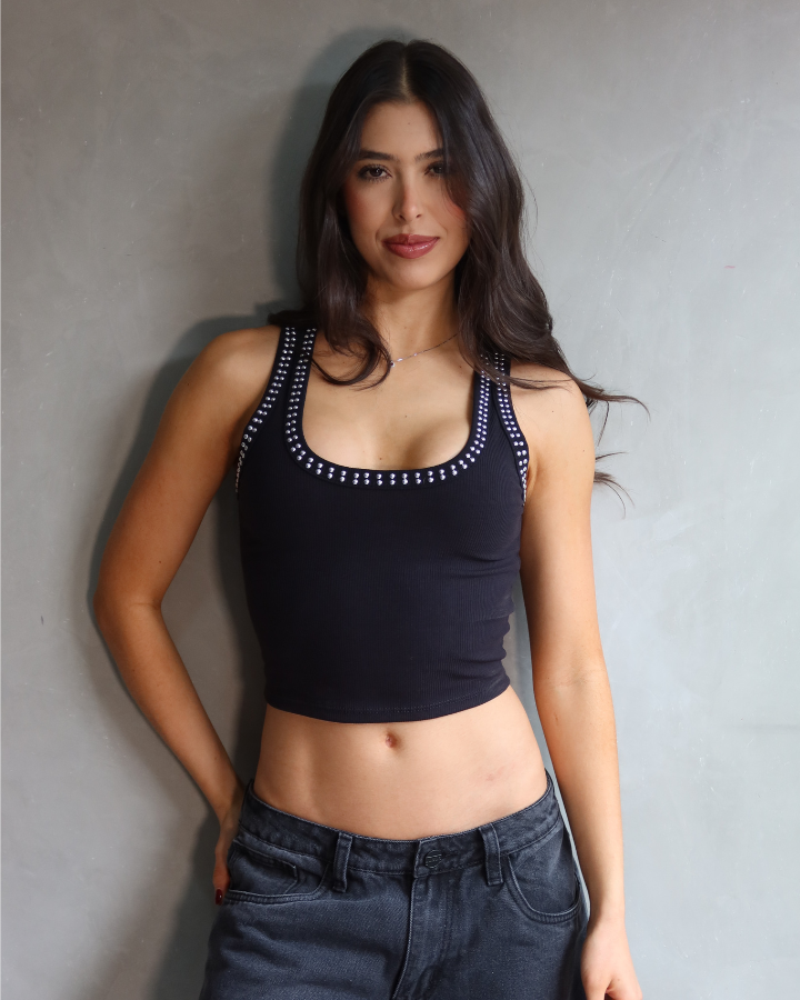 TANK TOP ESCOTADO DOUBLE TACHES NEGRO