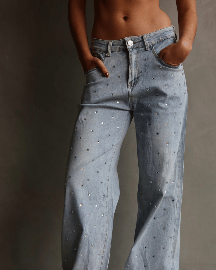 JEAN STRAIGHT CRYSTALS AZUL CLARO