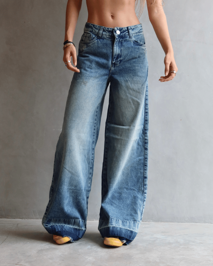 JEAN WIDE LEG FIT GREEN TONED AZUL MEDIO