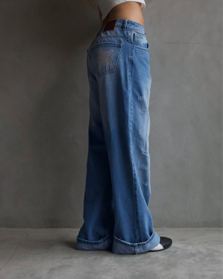 JEAN STRAIGHT ESTRELLAS PLATEADAS AZUL