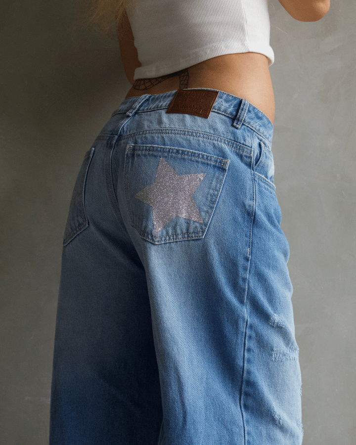 JEAN STRAIGHT ESTRELLAS PLATEADAS AZUL