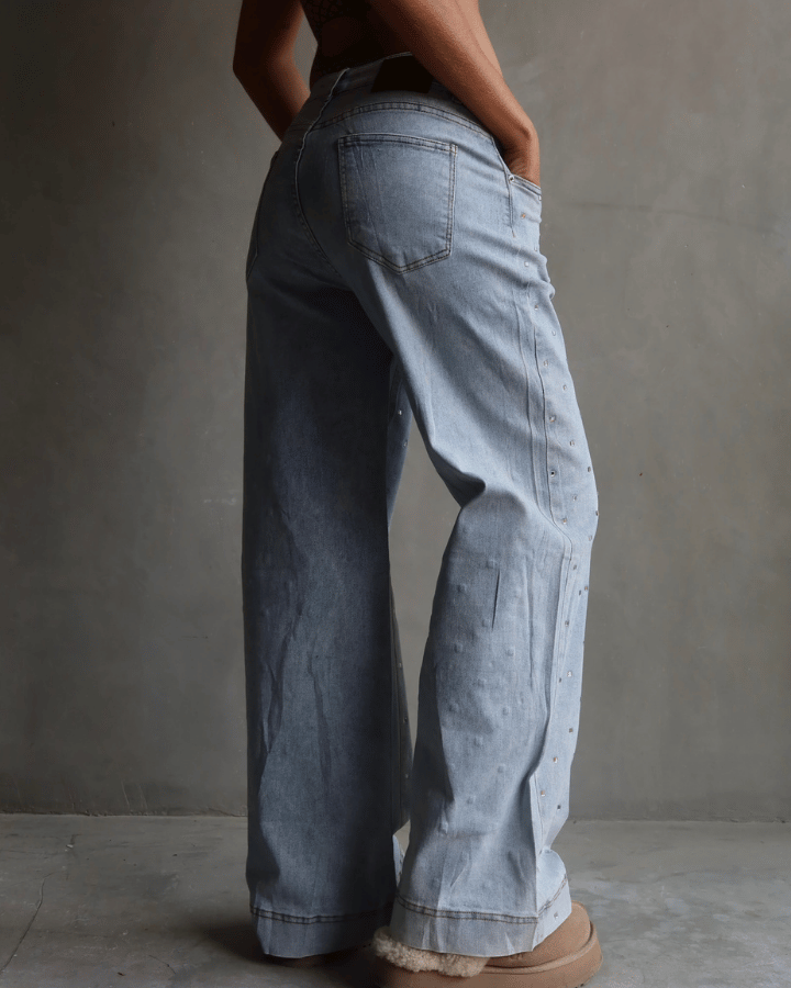 JEAN STRAIGHT CRYSTALS AZUL CLARO