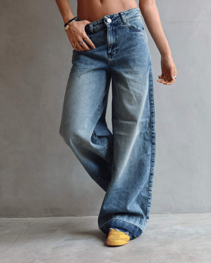 JEAN WIDE LEG FIT GREEN TONED AZUL MEDIO