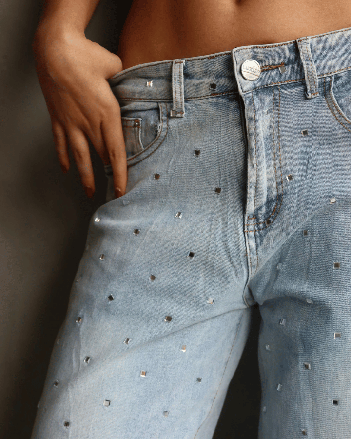 JEAN STRAIGHT CRYSTALS AZUL CLARO