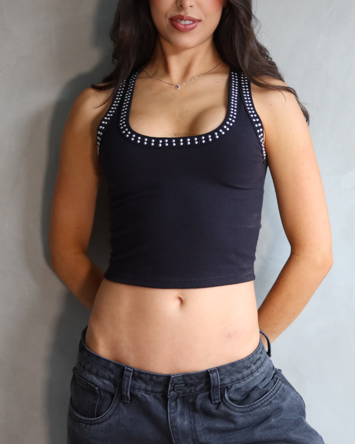 TANK TOP ESCOTADO DOUBLE TACHES NEGRO