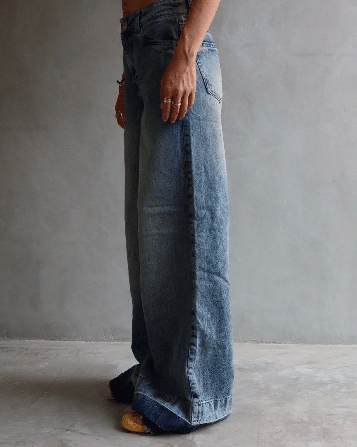 JEAN WIDE LEG FIT GREEN TONED AZUL MEDIO