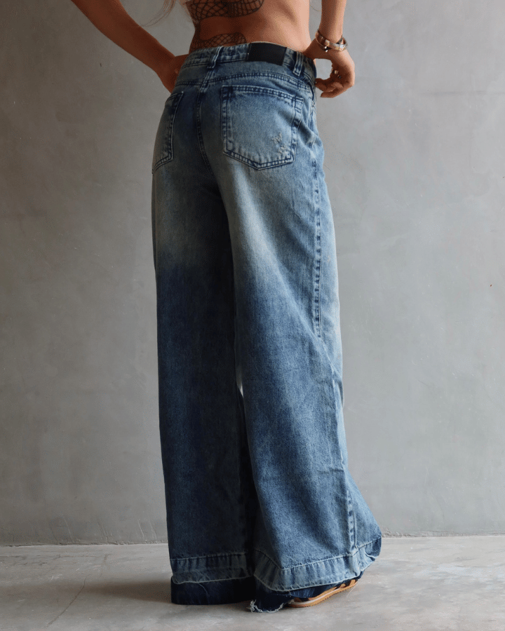 JEAN WIDE LEG FIT GREEN TONED AZUL MEDIO