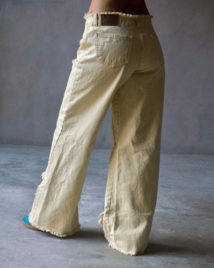 JEAN ANCHO DESTROYED DIRTY WASH VAINILLA BEIGE